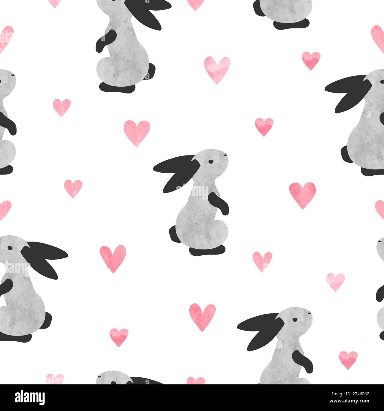 Seamless Easter pattern with cute bunny and hearts. Vector rabbits illustration Stock Vector