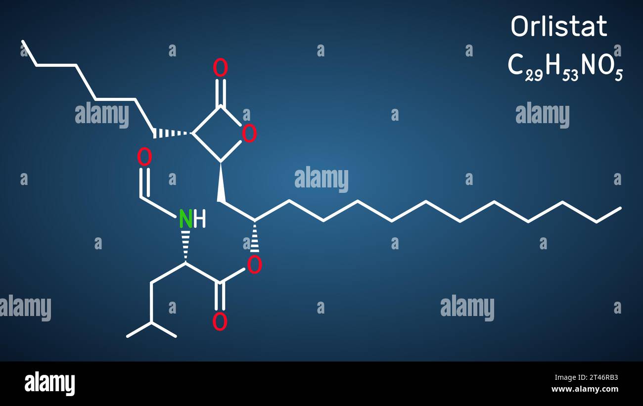 Orlistat molecule. It is lipase inhibitor used in the treatment of