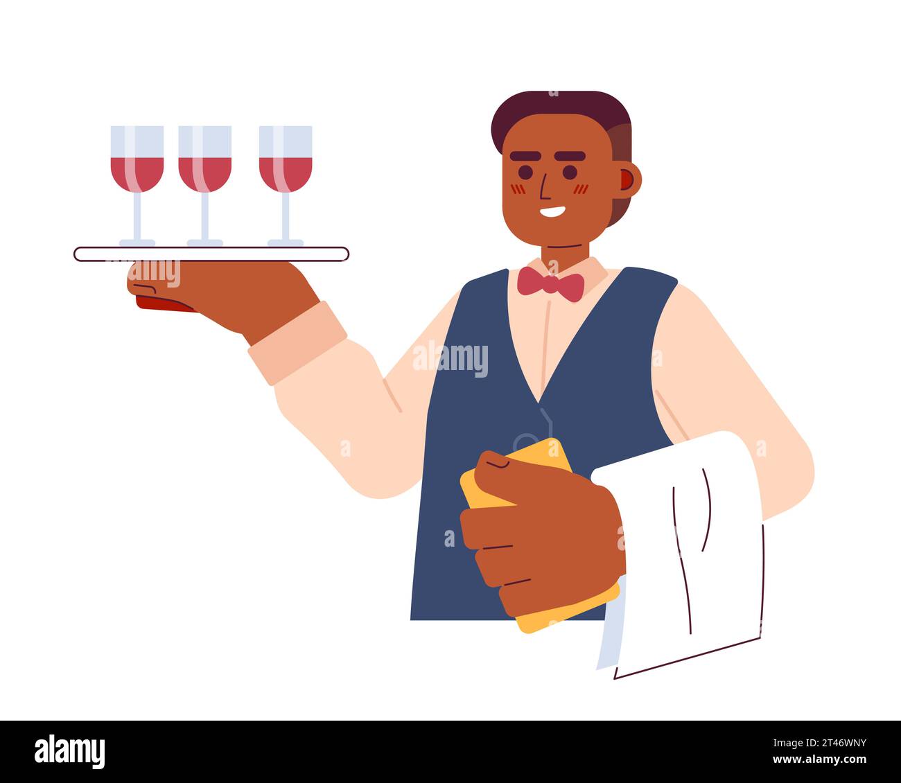 Wine steward african american male 2D cartoon character Stock Vector