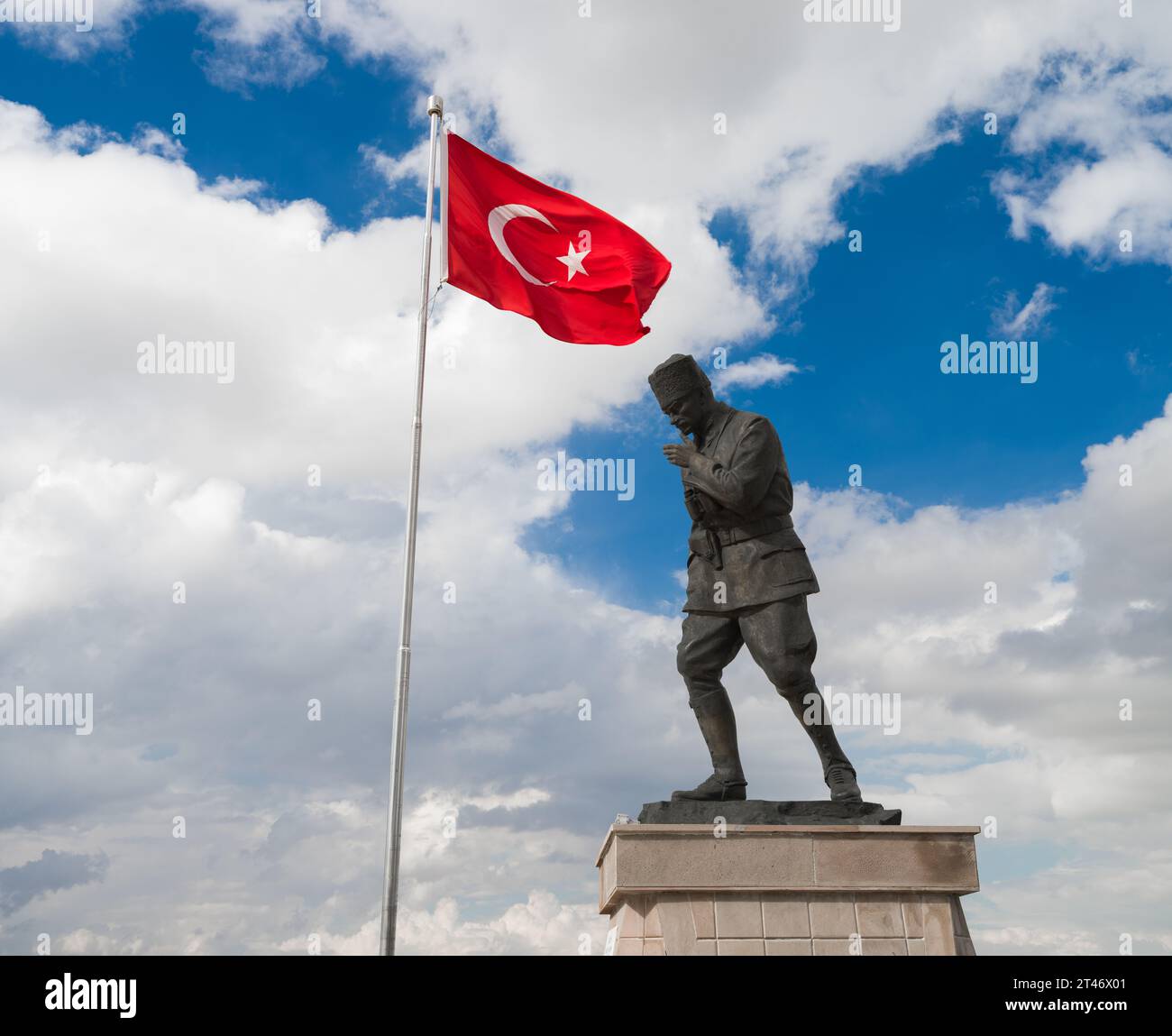 Afyonkarahisar, Turkey.29 September 2023. Kocatepe Atatürk Monument and Inscription. Mustafa Kemal Atatürk and Turkish flag. For 30 August Victory Day Stock Photo