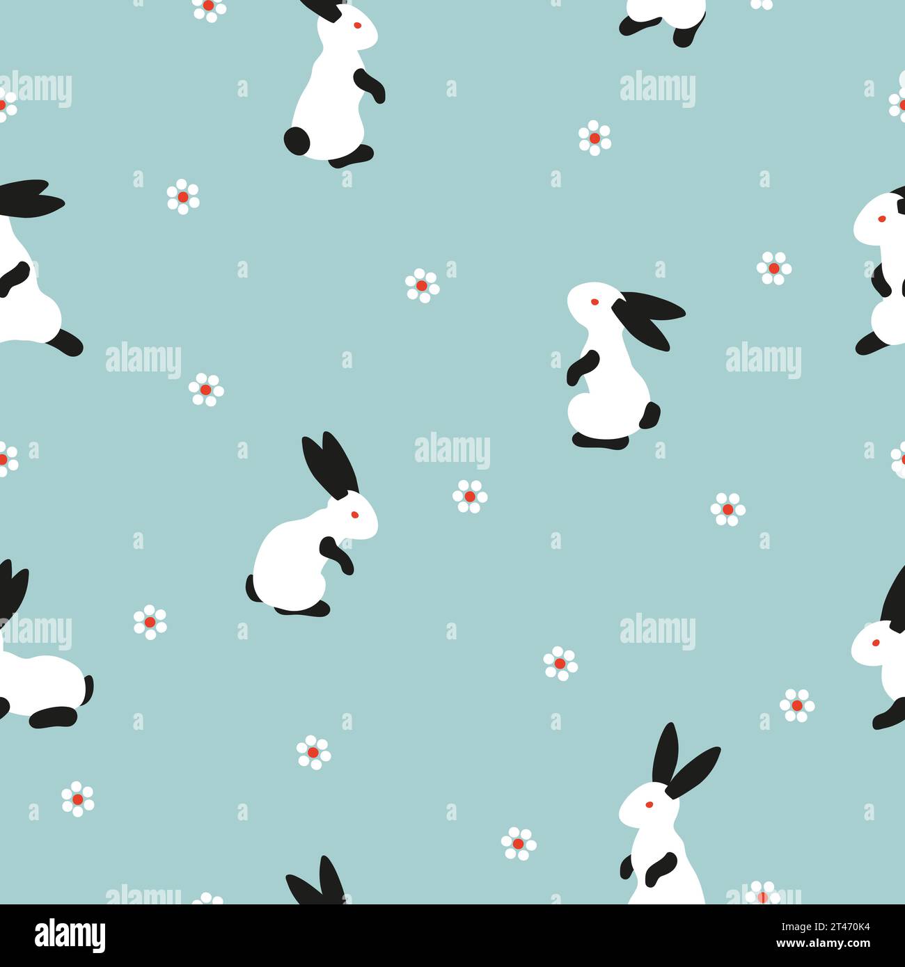 Seamless Easter pattern with cute bunny and flowers. Vector rabbit illustration Stock Vector