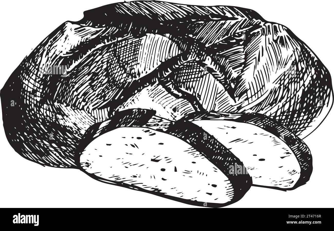 Vector graphic illustration of bread with sliced pieces . Black and ...