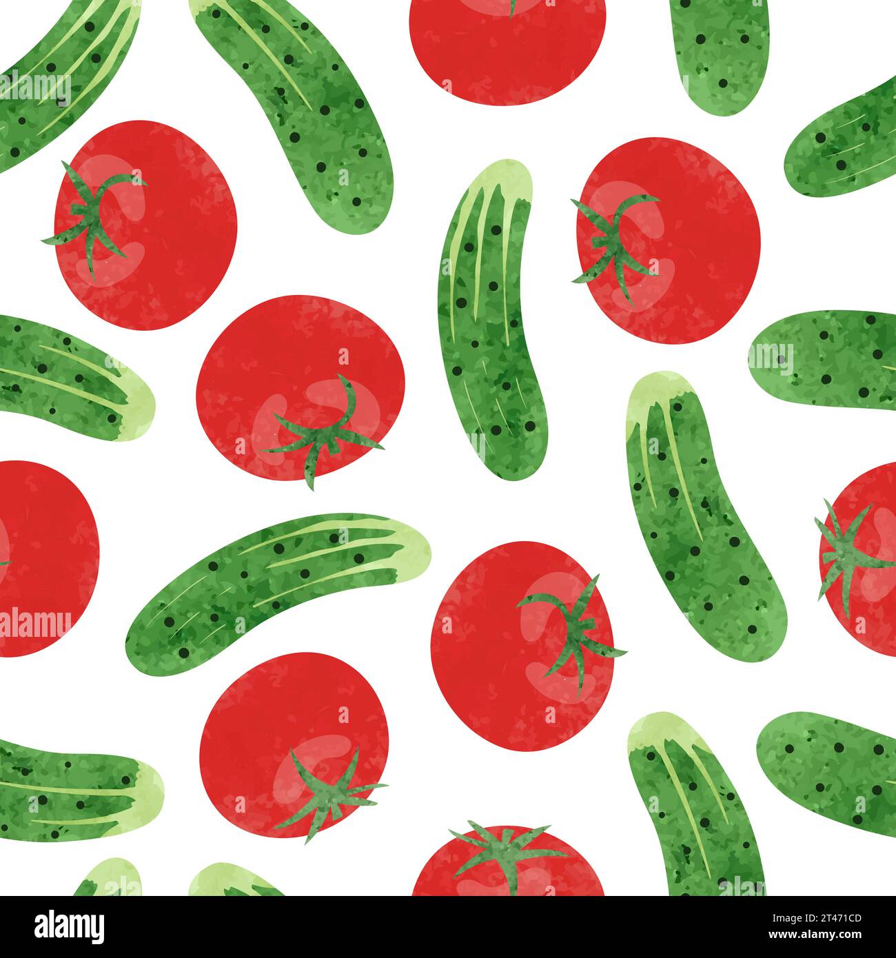 Seamless tomato and cucumber pattern. Vector watercolor vegetables background Stock Vector
