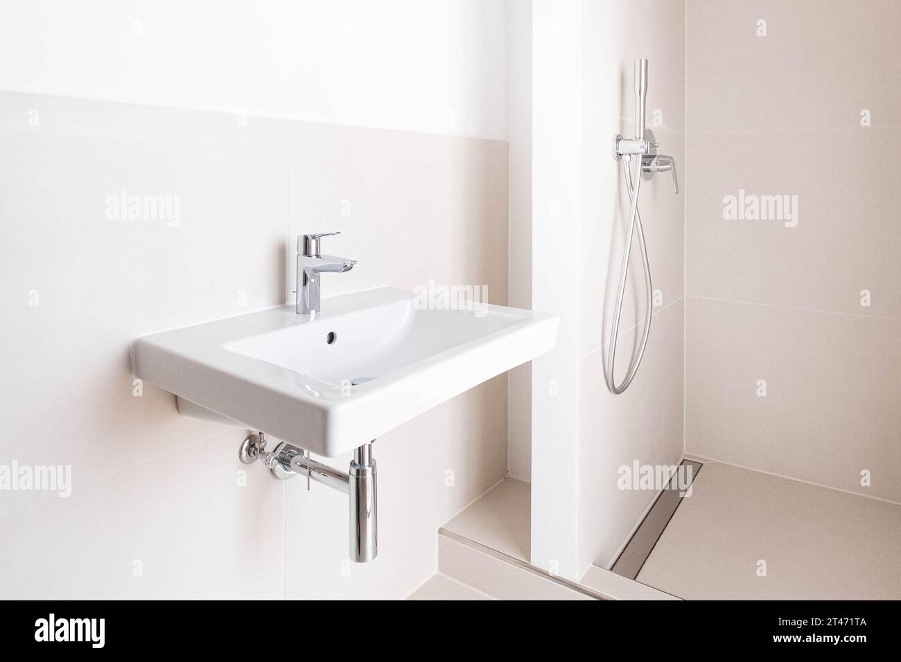modern new bathroom with shower after renovation Stock Photo - Alamy