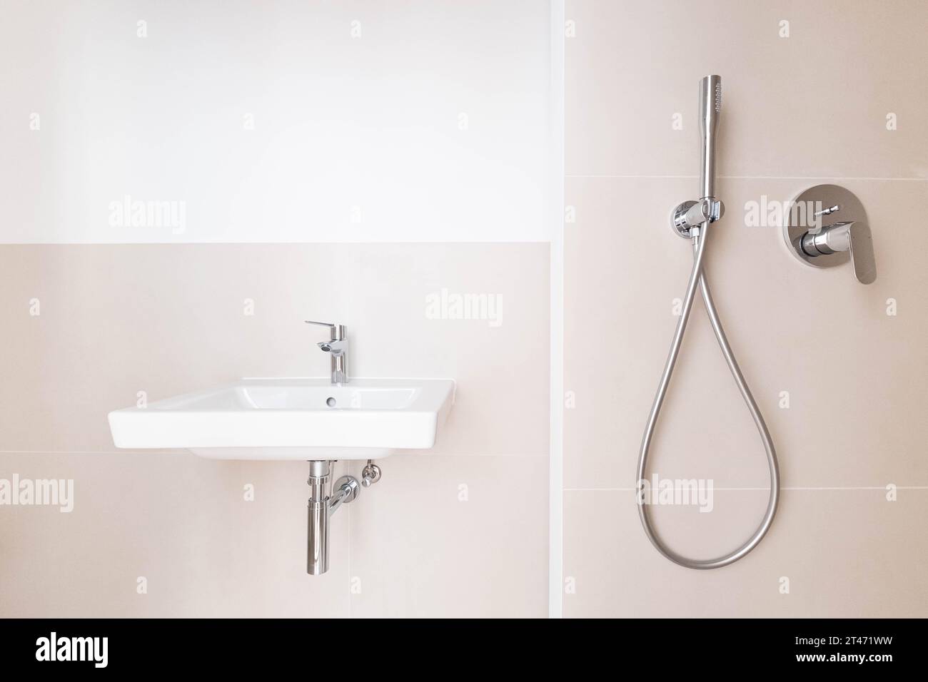modern new bathroom, shower, sink and toilette Stock Photo
