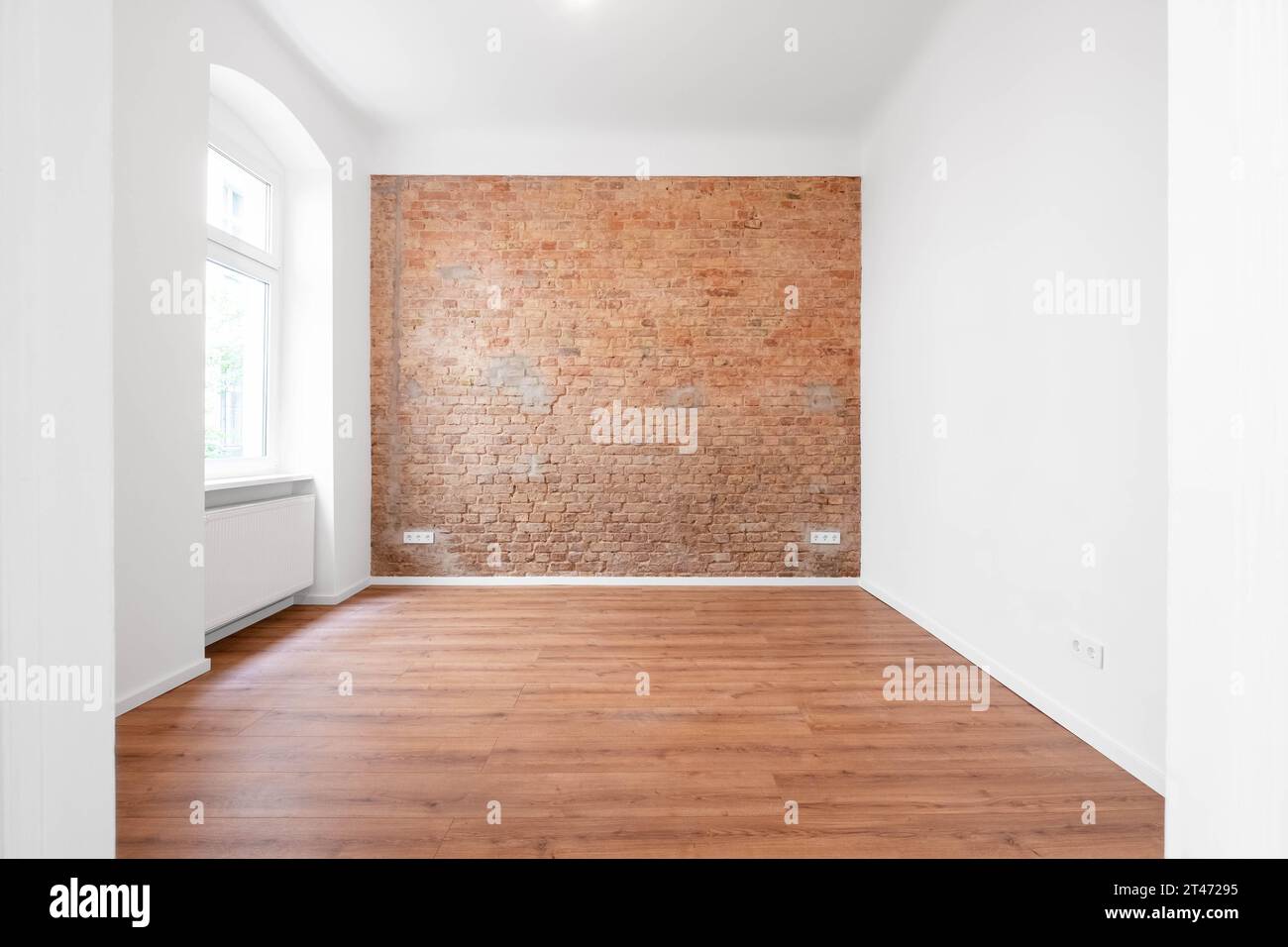 empty flat; apartment room with brickwall background Stock Photo