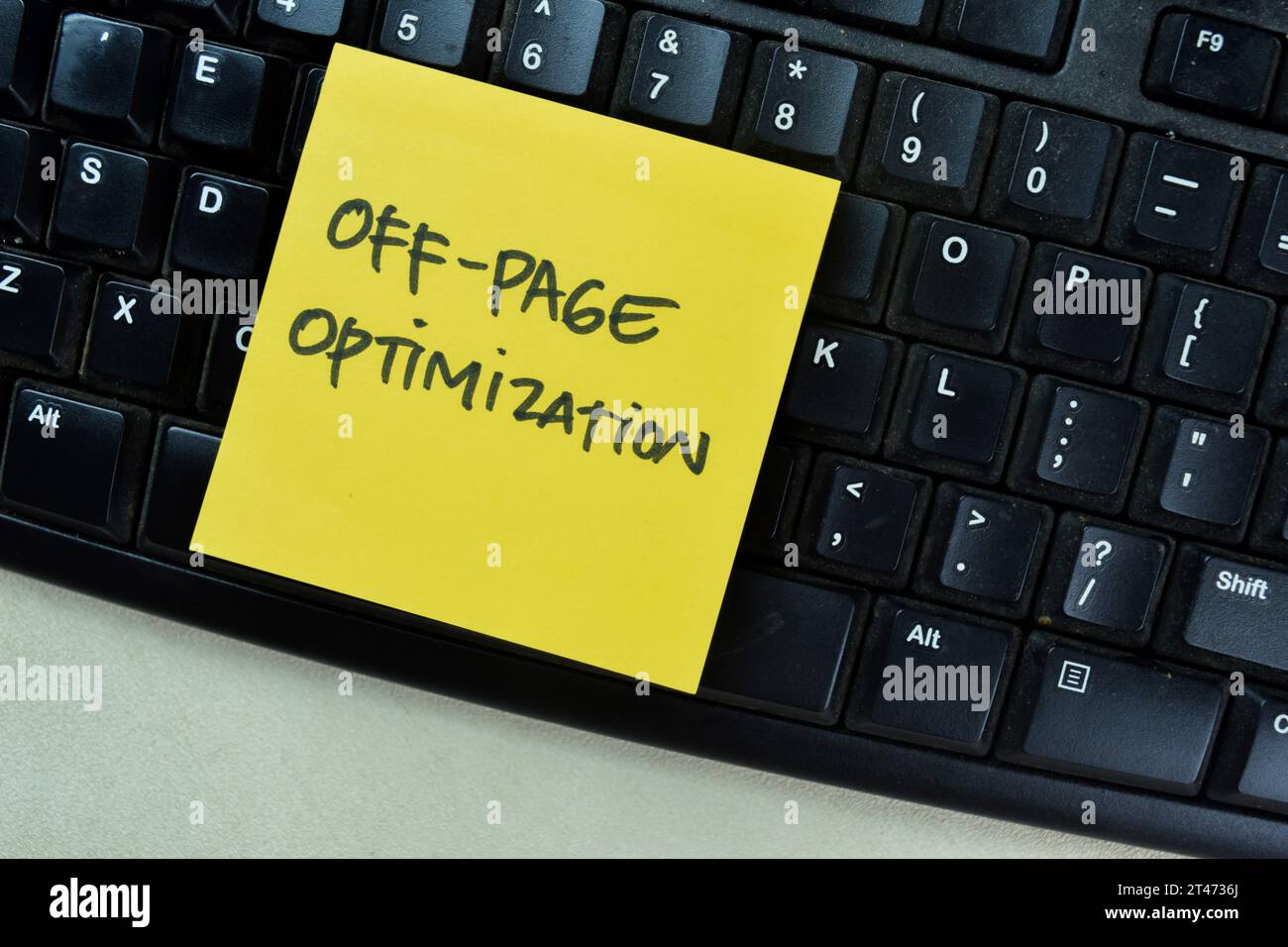 Concept of Off-Page Optimization write on sticky notes isolated on Wooden Table. Stock Photo