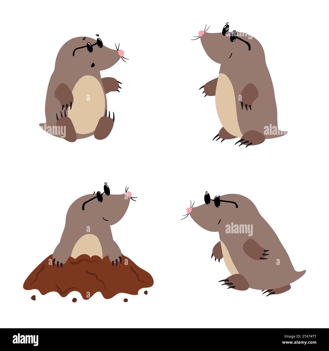 Set of cute cartoon moles. Vector illustration for kids Stock Vector