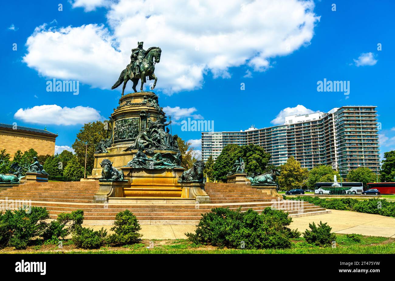 Washington Monument at Eakins Oval in Philadelphia - Pennsylvania, United States Stock Photo