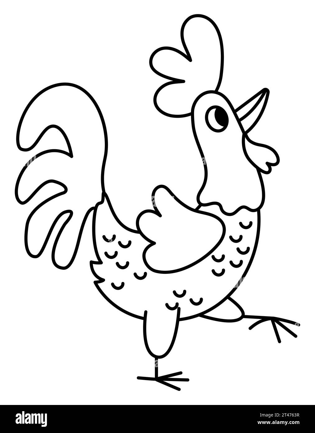Rooster line icon. Domestic or farm bird vector black and white