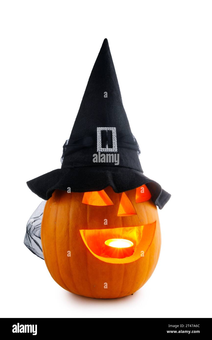 Jack O Lantern Halloween funny pumpkin with carved smiling face with ...