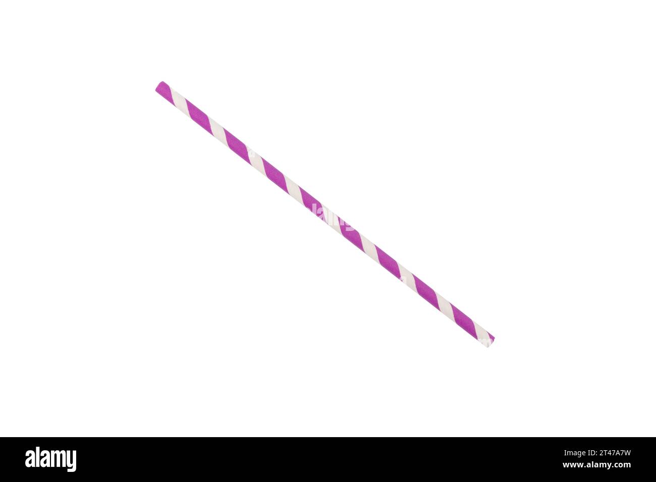 purple striped paper straw isolated on white background Stock Photo