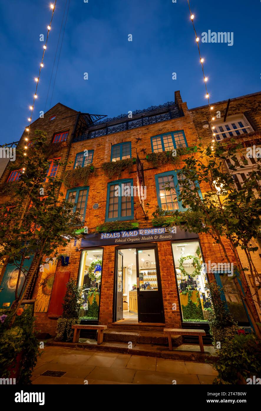 London, UK Neal's Yard in the Covent Garden area of central London at night. This is the home