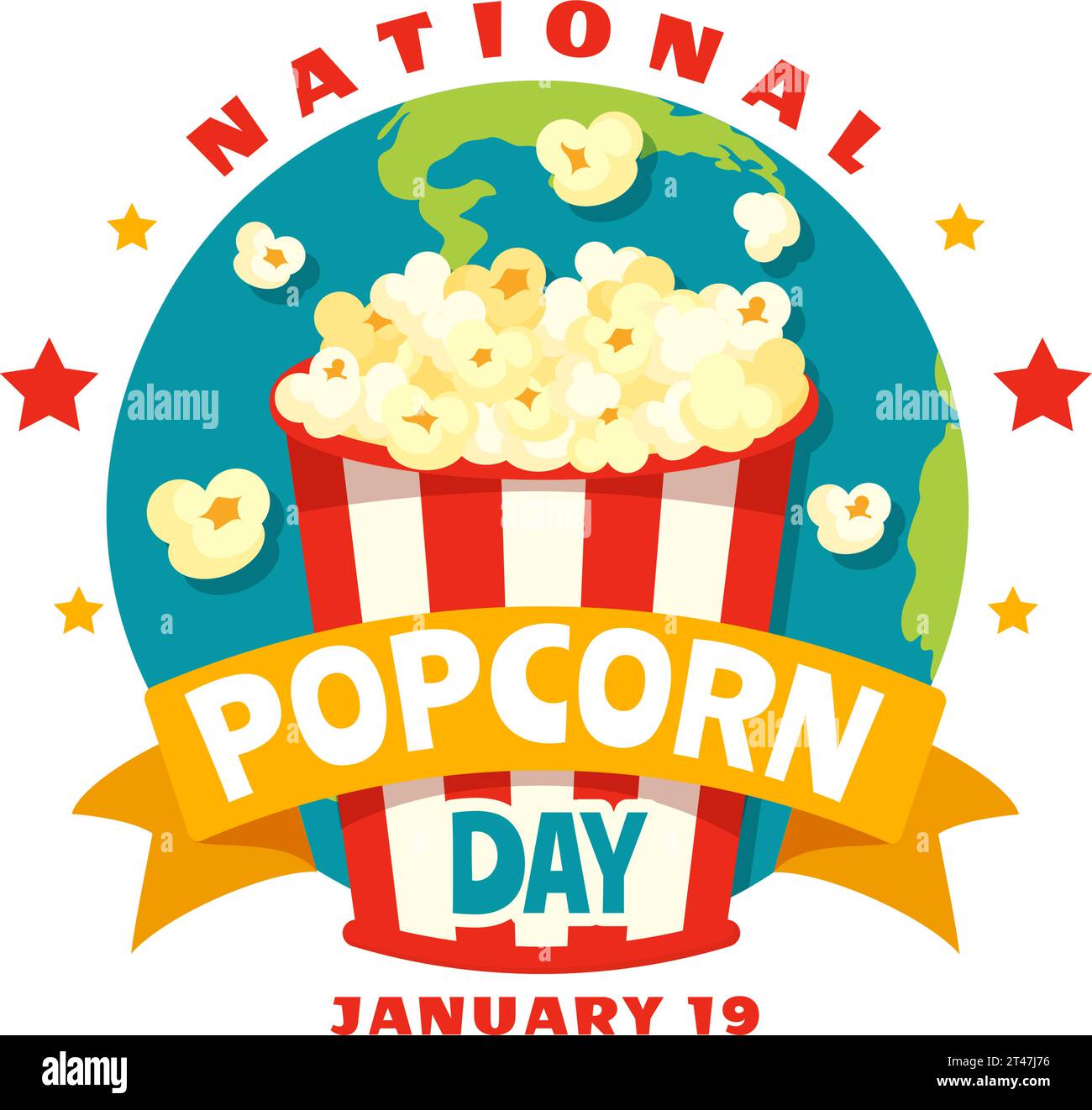 National Popcorn Day Vector Illustration on January 19th with a Big Box