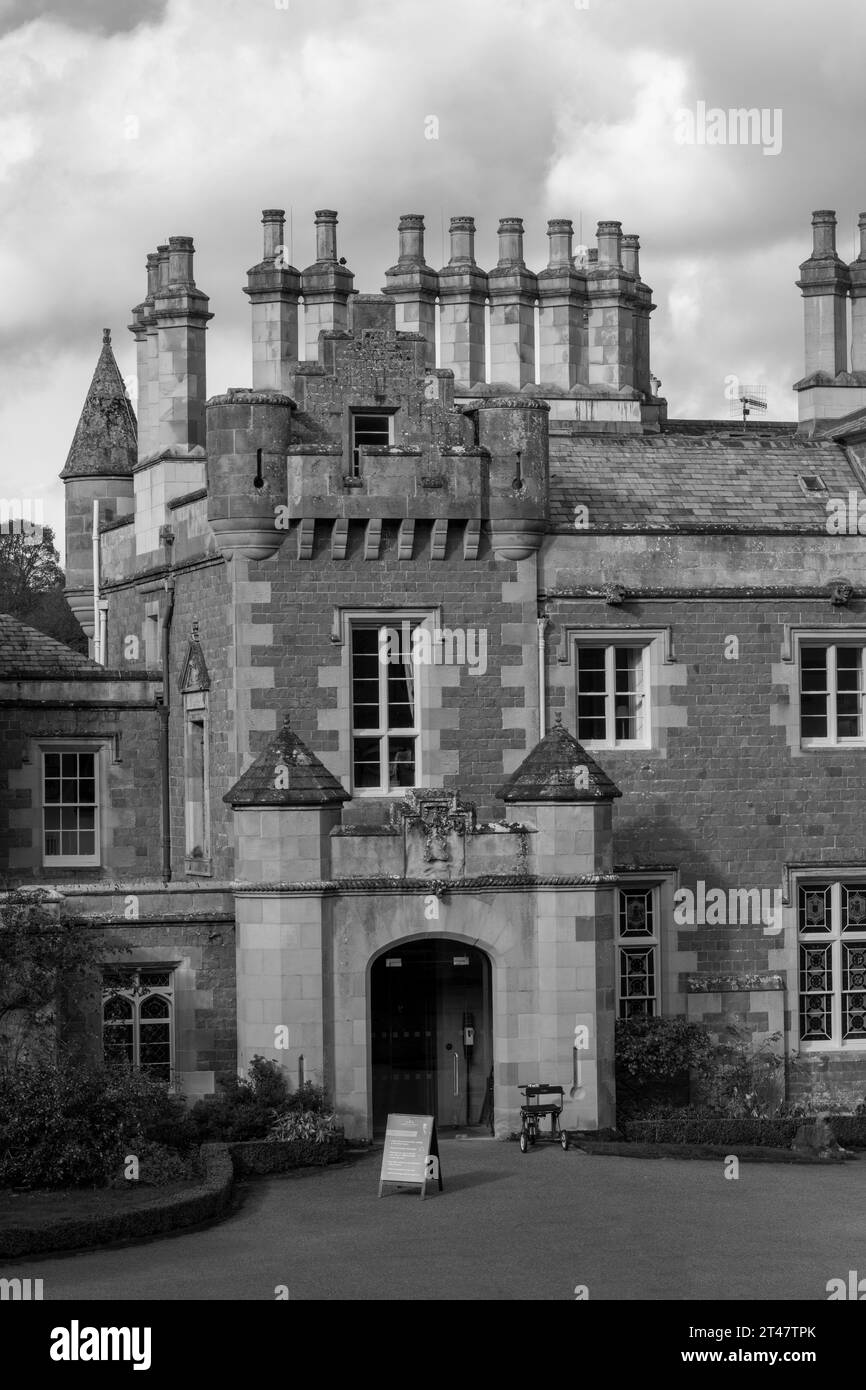 Abbotsford House, Abbotsford, Melrose, Roxburghshire, Scotland, UK - home of Sir Walter Scott - exterior view of the house and grounds. Stock Photo