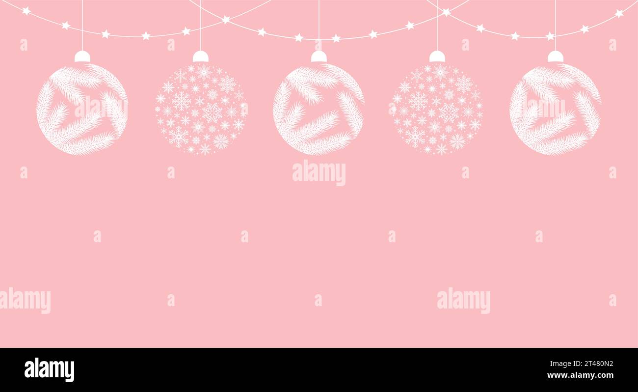 Frame of garland and Christmas balls with a snowflakes and fir branches ...