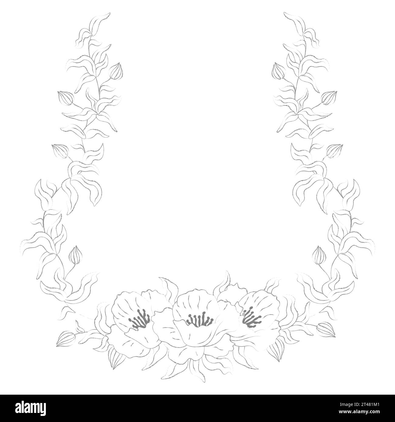 banner of leaves with flowers at the bottom line hand drawn vector