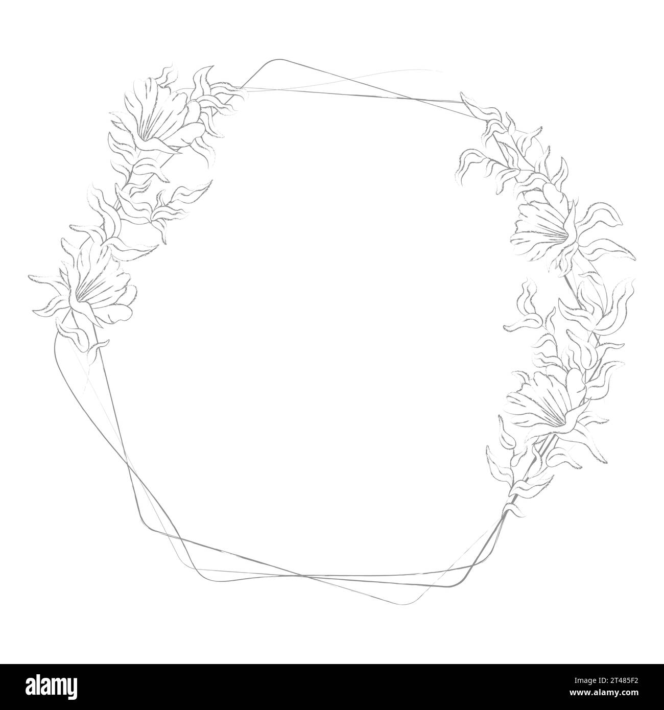 frame polygon hand drawn with leaves and flowers lines transparent ...