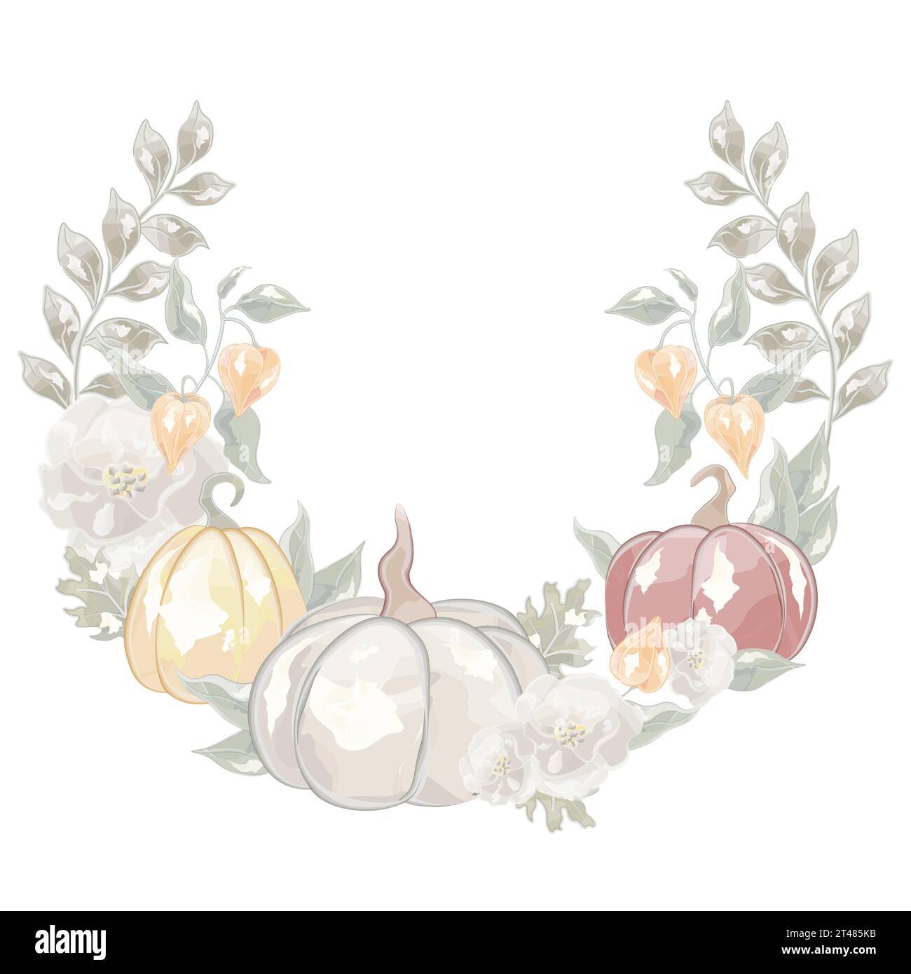 autumn composition semicircle autumn flowers leaves and pumpkins ...