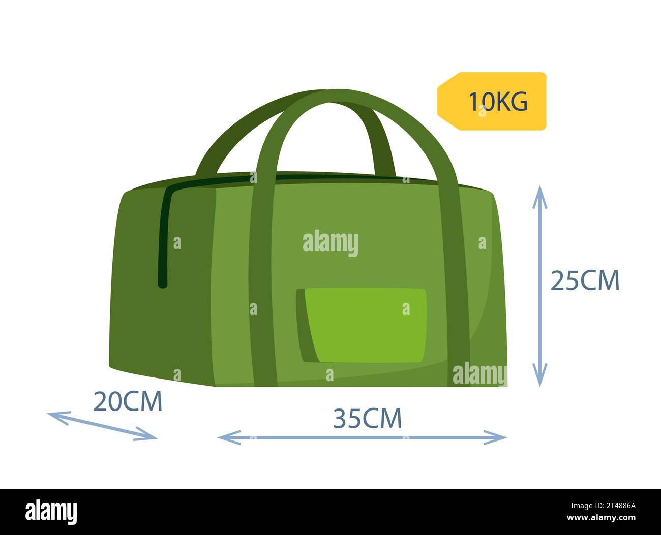 Baggage allowance. Travel bag with dimensional arrows weight tag. Weight and size of luggage