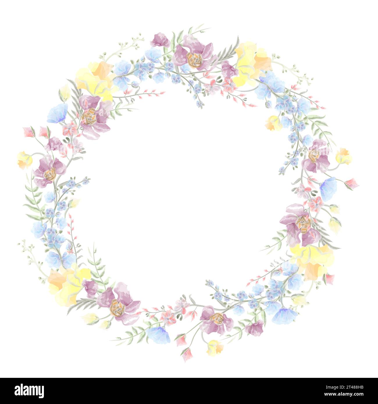wreath of summer wild flowers watercolor vector Stock Vector Image ...