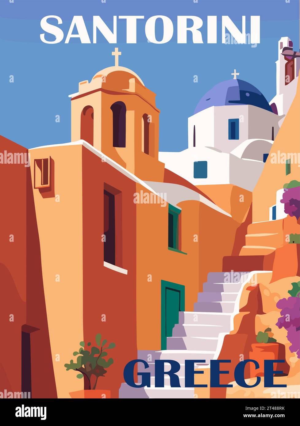 Santorini, Greece Travel Poster, vector wall art. Stock Vector