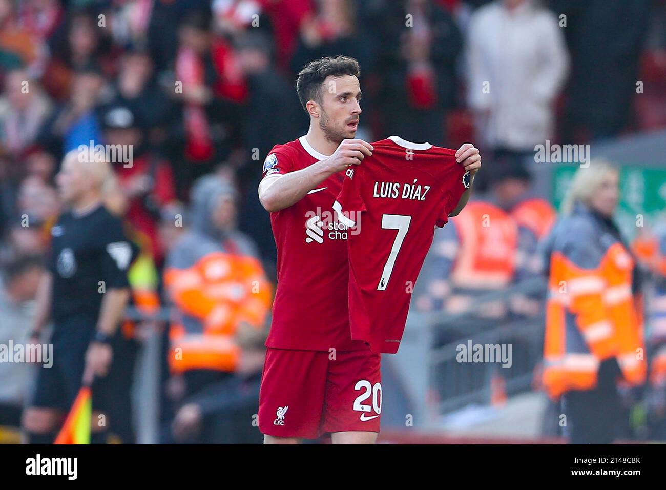 Liverpool, UK. 29th Oct, 2023. Diogo Jota of Liverpool celebrates by ...