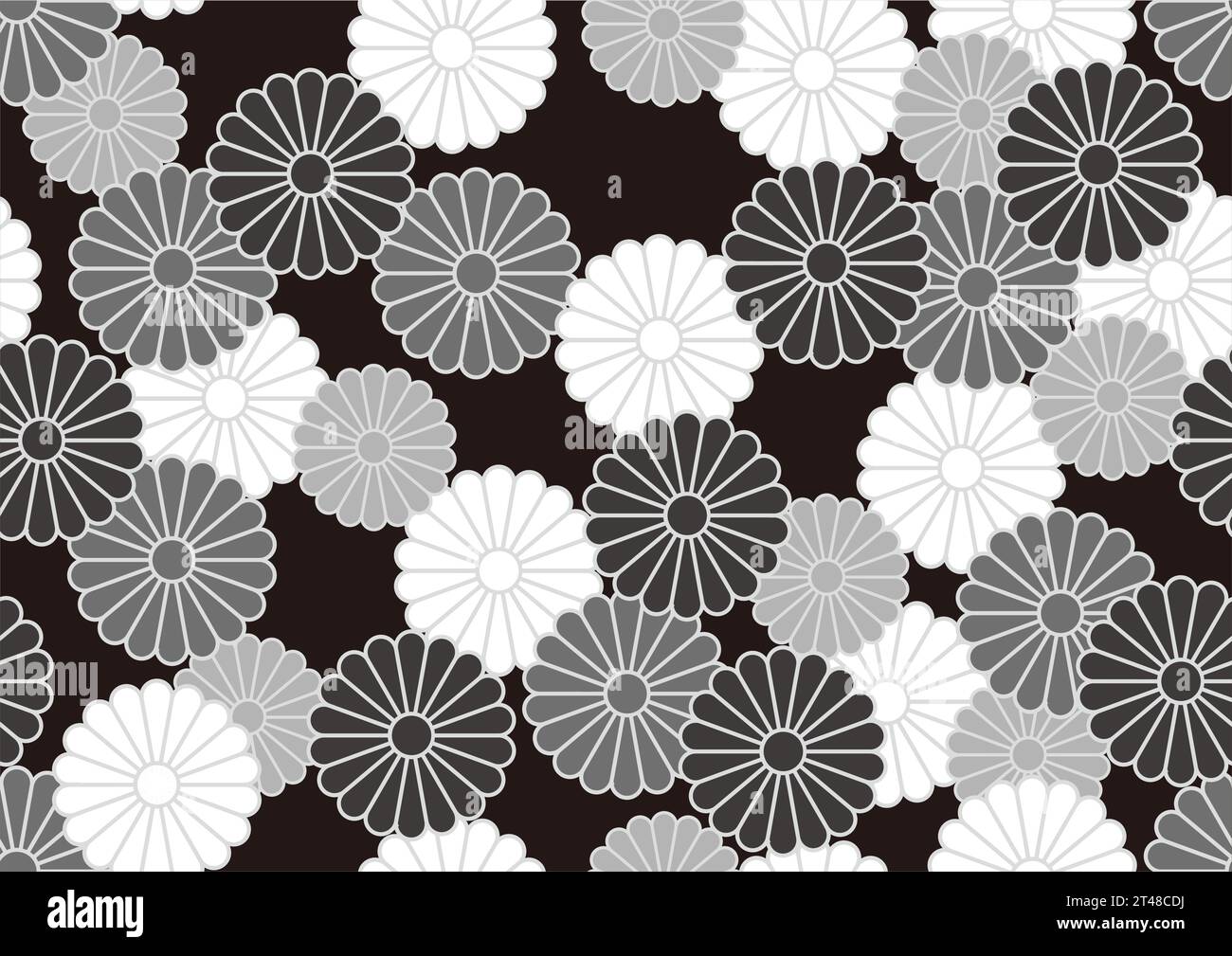 Vector Seamless Background With Japanese Vintage Chrysanthemum Pattern. Horizontally And Vertically Repeatable. Stock Vector