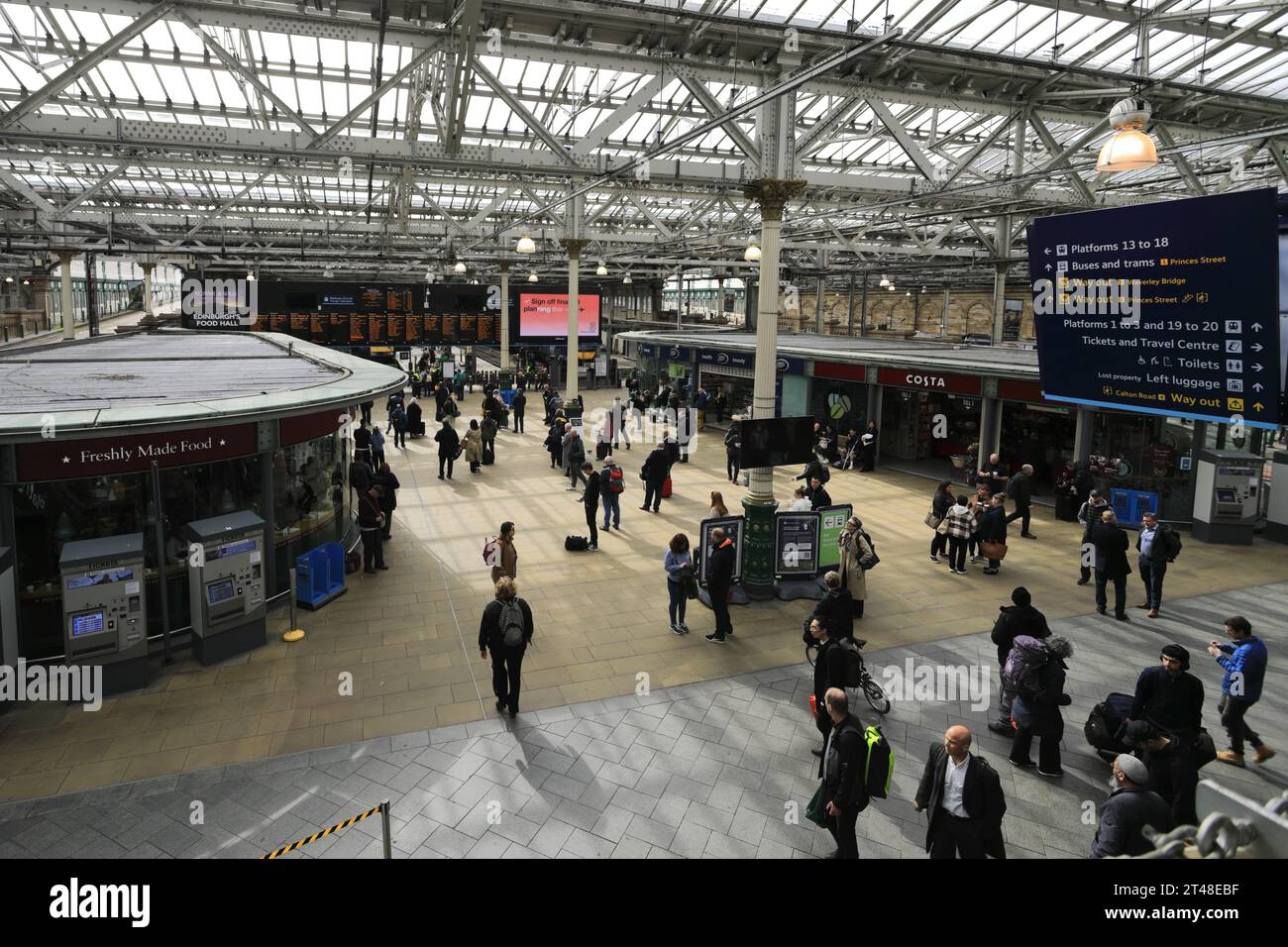 Passengers inside Edinburgh Waverley station; Edinburgh City, Scotland ...