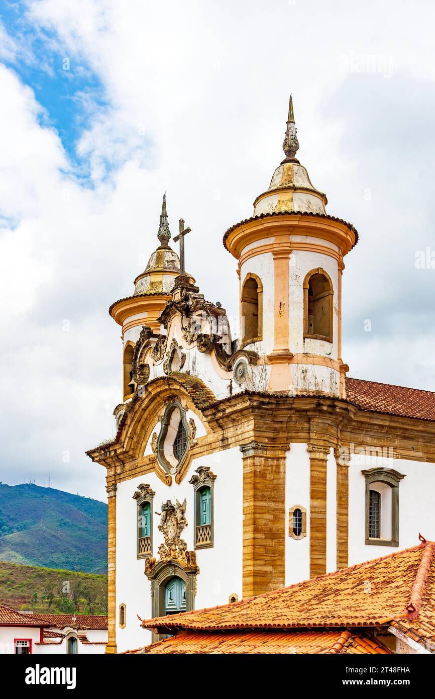 Baroque church towers in the square of the city of Mariana in Minas Gerais Stock Photo