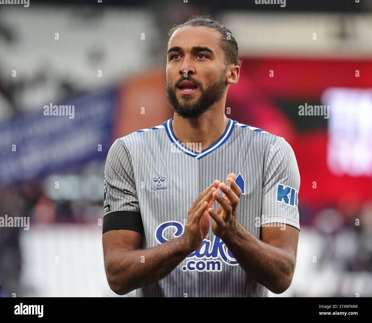 Dominic Calvert-Lewin #9 of Everton applauds the travelling fans during Dominic Calvert-Lewin #9 of Everton applauds the travelling fans during