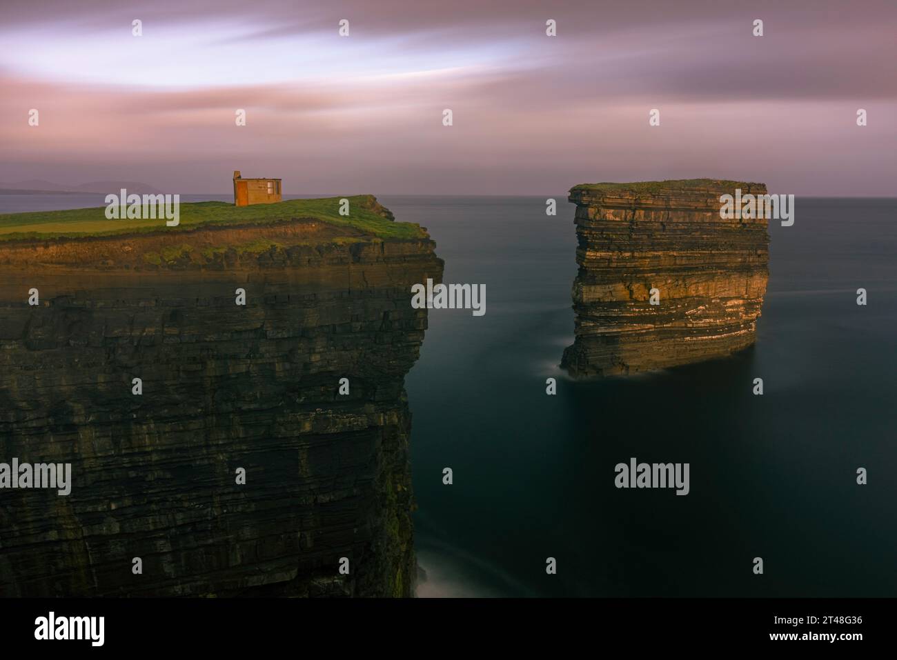 Downpatrick Head is a cliff located on the Wild Atlantic Way in County Mayo, Ireland. Stock Photo