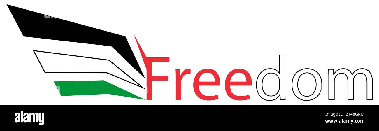 A wing with Palestine flag colors and the word freedom, suitable for Gaza support banners and posters, good for social media and news head and print Stock Photo