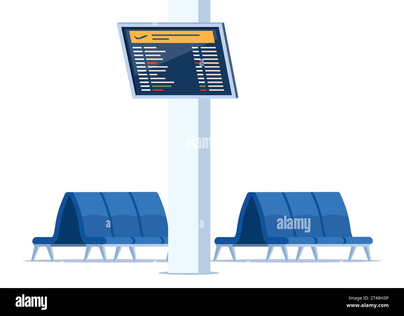 Empty rows of seats, element of airport lounge interior. Terminal