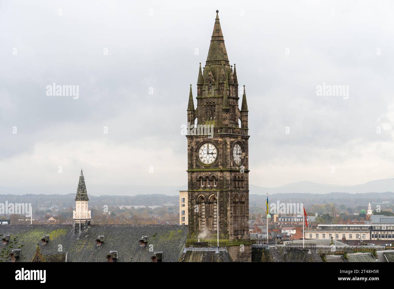 Clock tower of the French Gothic Town Hall, in Middlesbrough, UK, late 19th century. Stock Photo