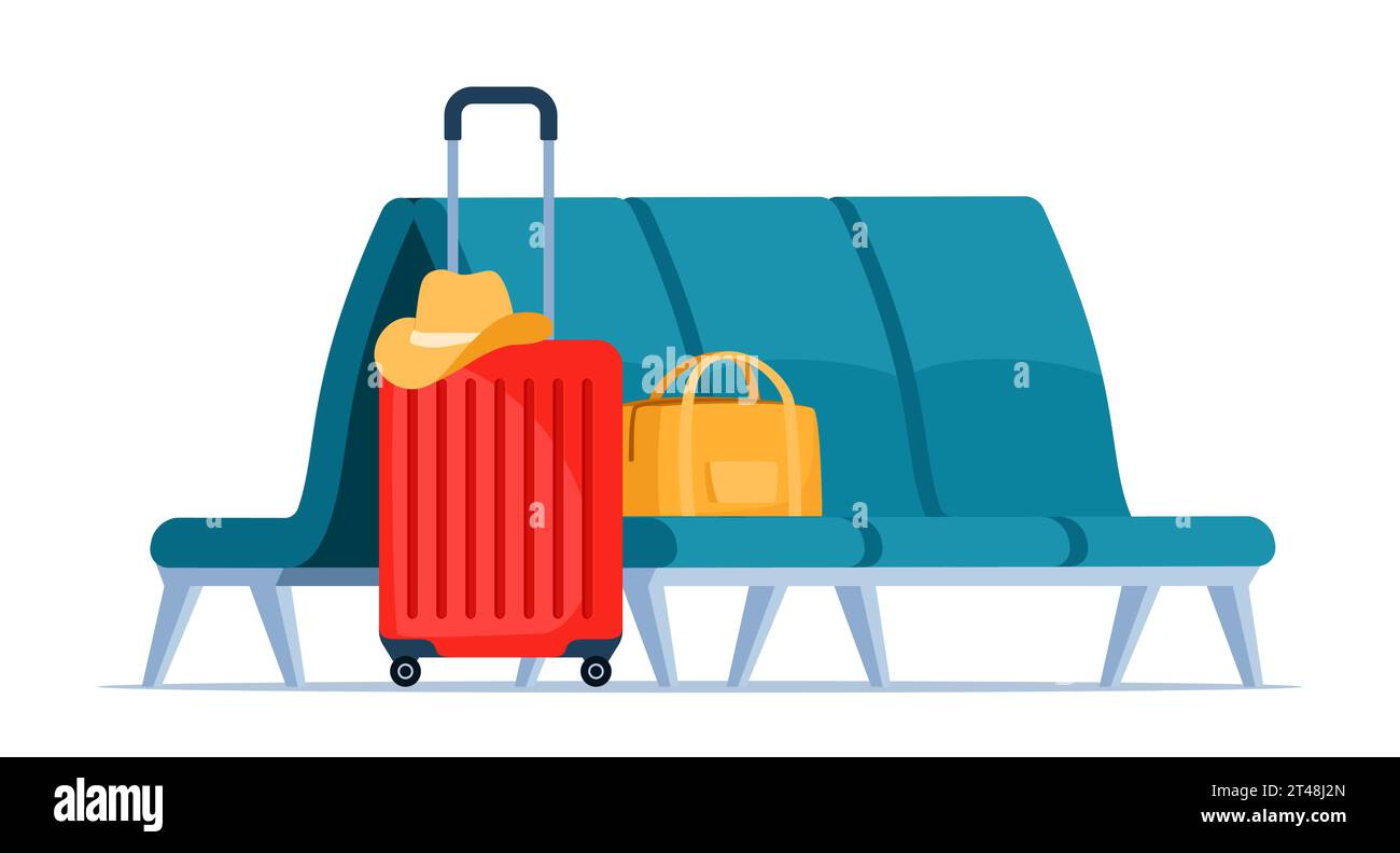 Empty rows of seats, element of airport lounge interior. Departure