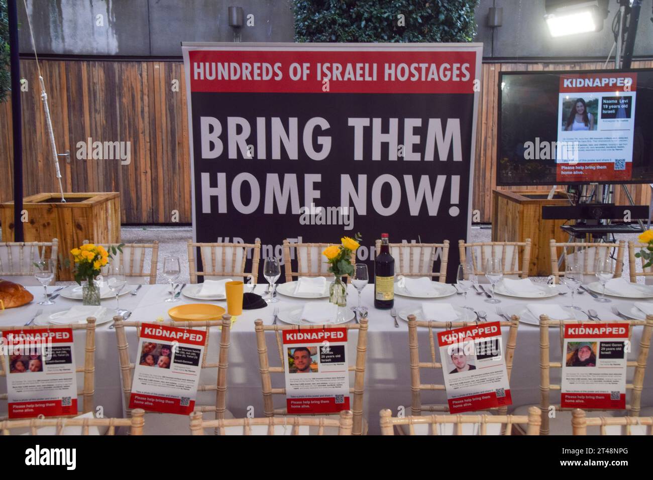 London, UK. 29th October 2023. The Empty Shabbat Table installation for the Israeli hostages