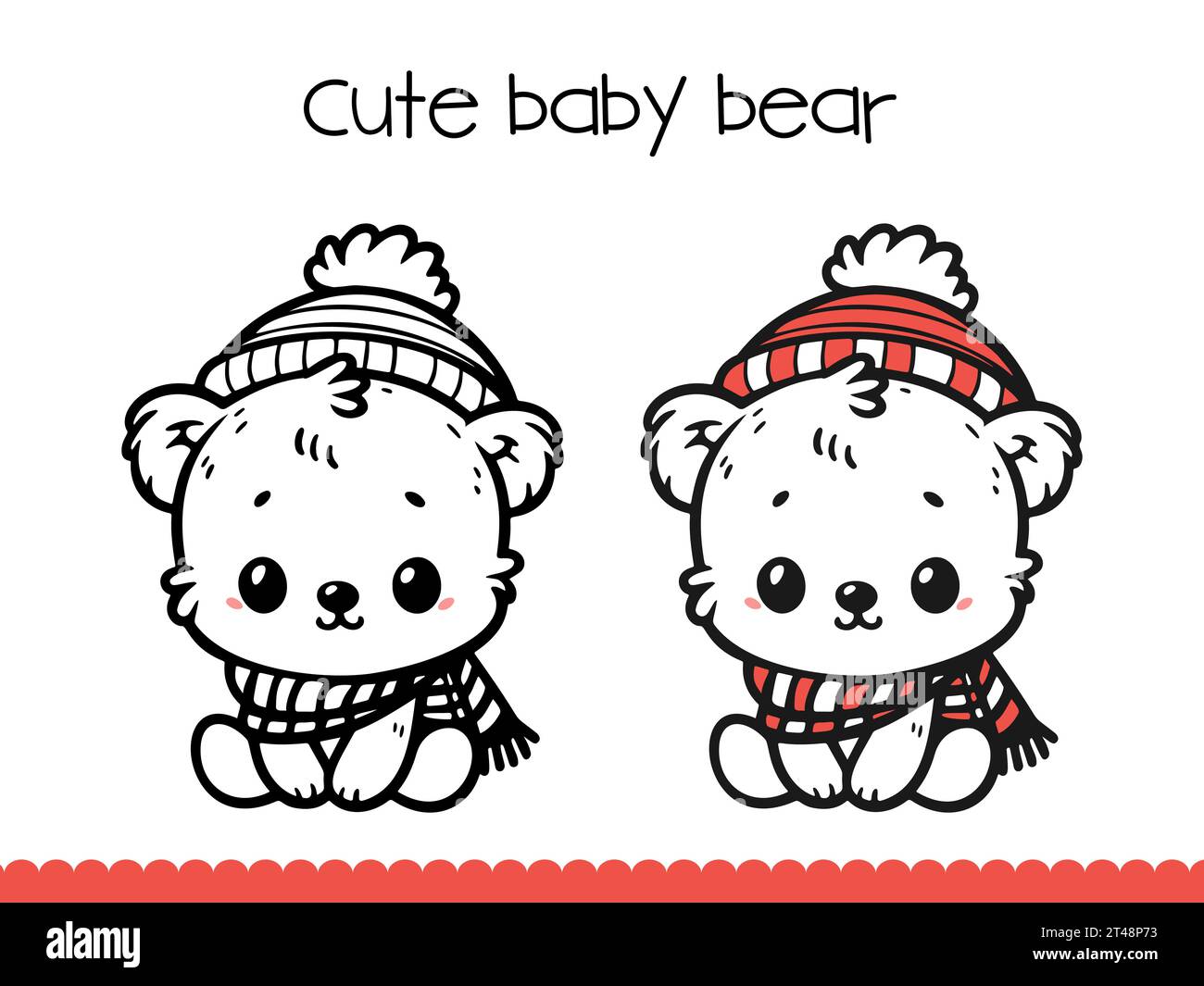 Cute Polar Bear Coloring Page for kids. Vector Illustration Stock