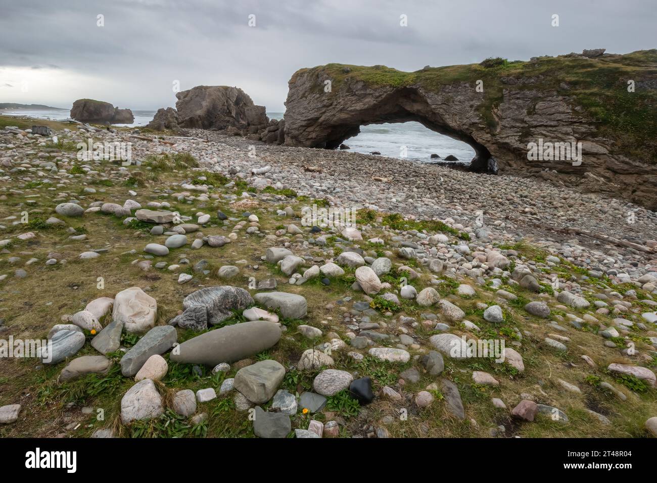 Dolomite rock arches on the rocky Newfoundland Coast Stock Photo
