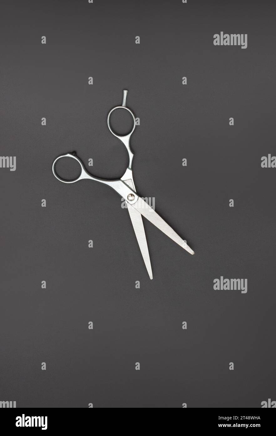 Hairdressing scissors on black background. Stylish Professional Barber