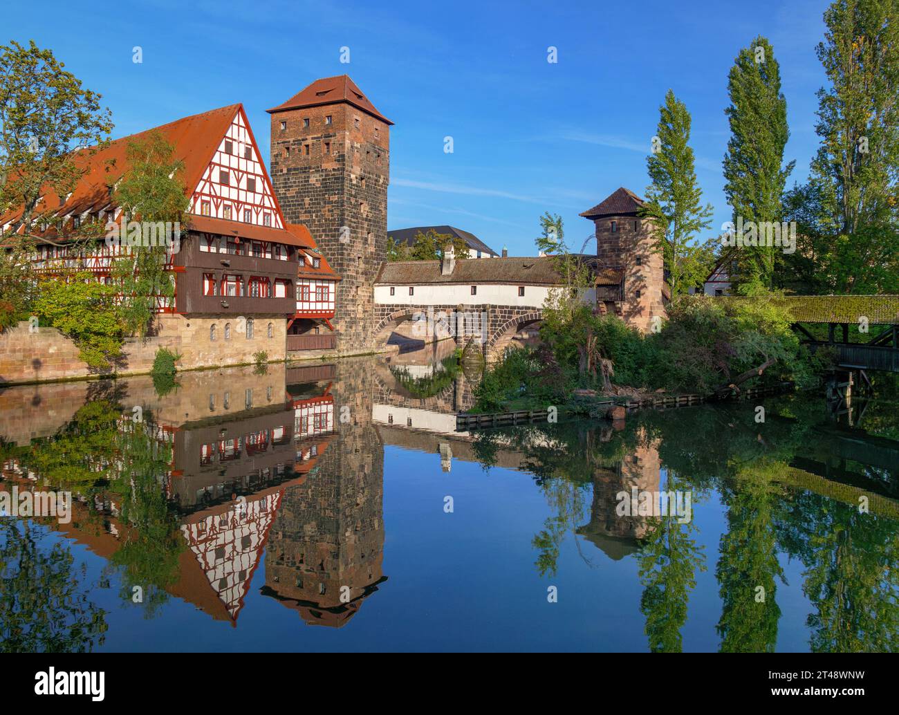 Weinstadel with Henkerbrücke and Henkersteg, Pegnitz, Nuremberg, Middle Franconia, Bavaria, Germany, Europe Stock Photo