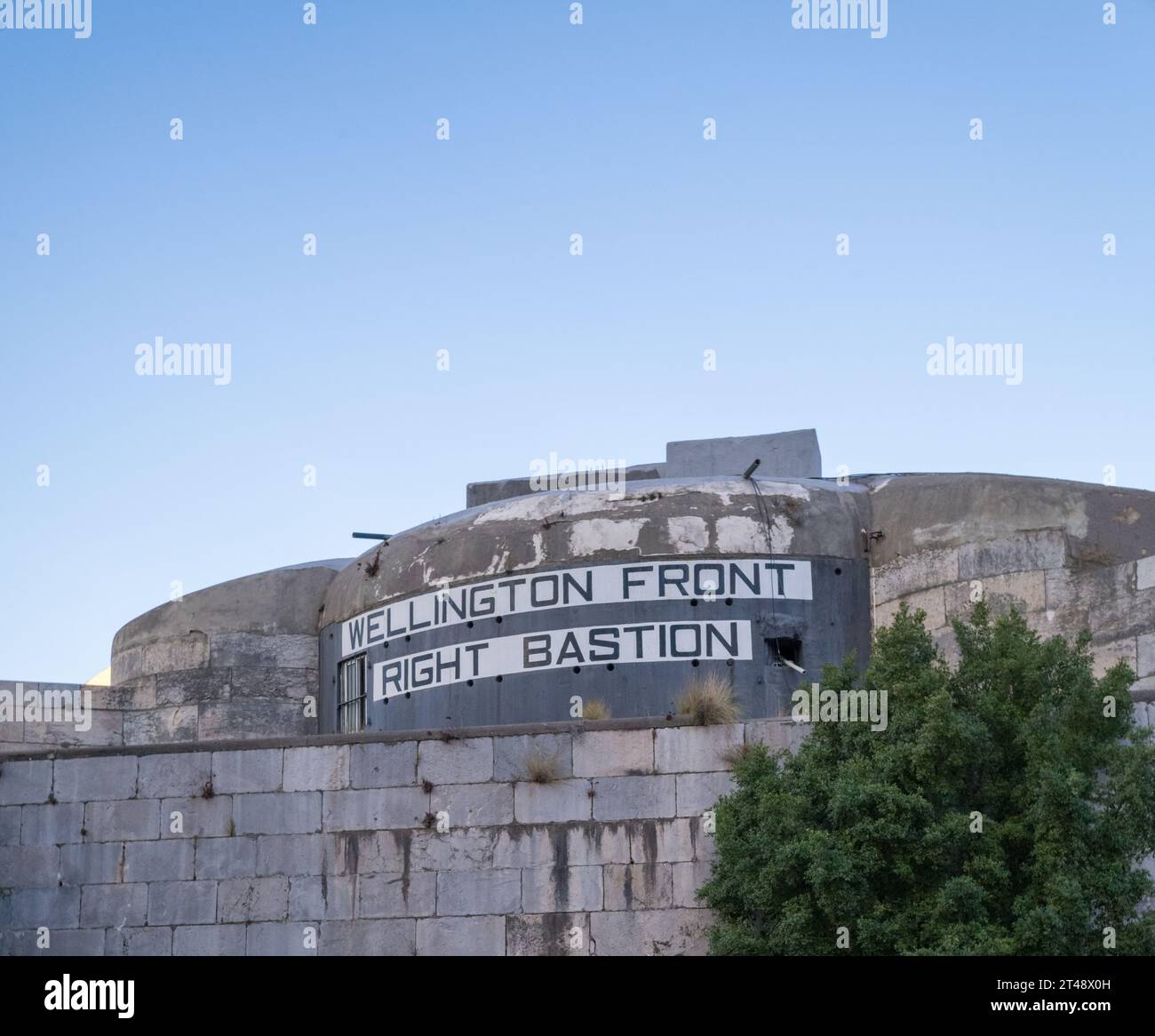 Wellington Front Right Bastion fortification on Gibraltar which in the Second World War was used by the Gibraltar Defence Force. Stock Photo