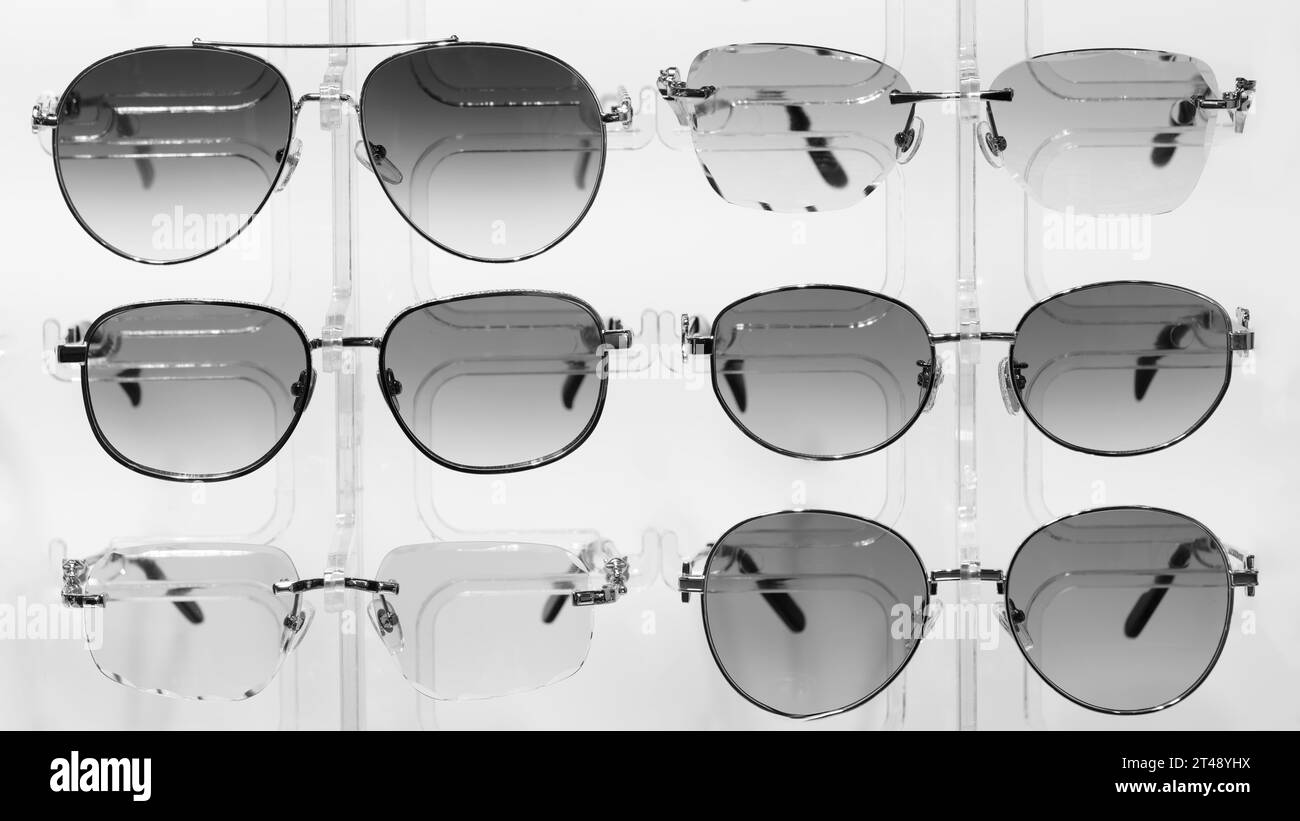Sunglasses selection Black and White Stock Photos & Images - Alamy