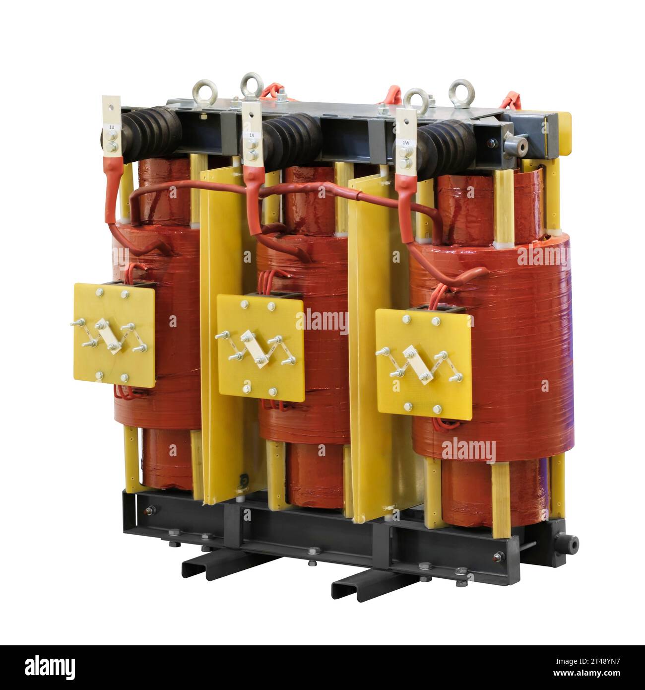 Industrial electric transformer for power supply isolated on white