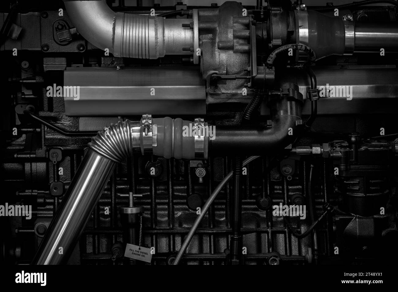 diesel engine. Fragment of a diesel motor closeup. Engine details