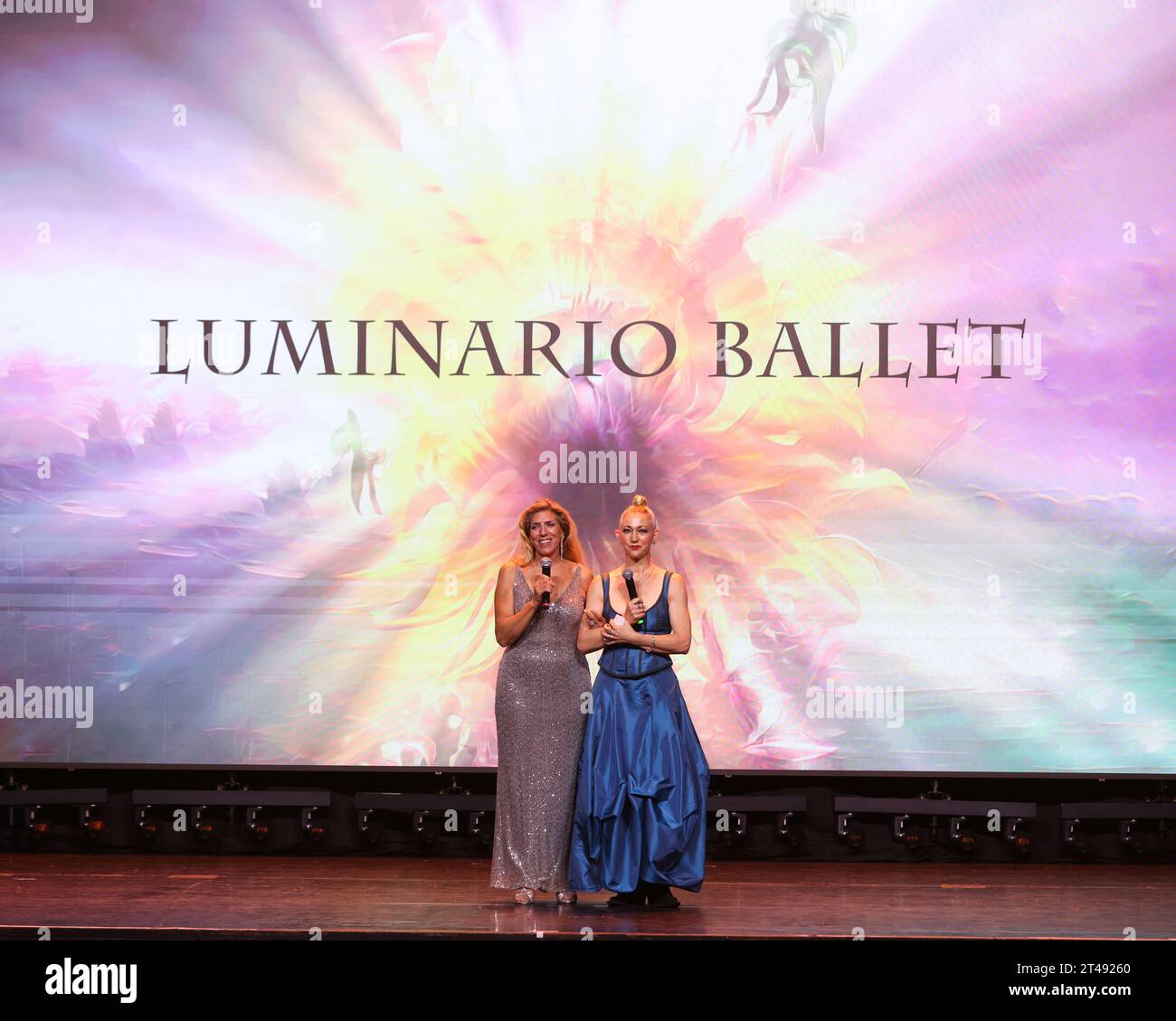 Hollywood, California, USA. 22nd October, 2023, Judith FLEX Helle, Director of Luminario Ballet and Bianca Sapetto, founding member of the Luminario Ballet, onstage at the Luminario Ballet's 'Lucky 13 Season' gala fundraiser and performance - ZARATHUSTRA! at the Avalon Hollywood in Hollywood, California. Luminario Ballet of Los Angeles is an award-winning repertory ballet and aerial dance company reflecting the vibrancy, diversity, and global relevance of Southern California dance.  Credit: Sheri Determan Stock Photo