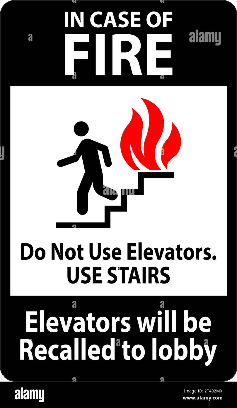 In Case Of Fire Sign Do Not Use Elevators. Use Stairs, Elevators Will Be Recalled To Lobby Stock Vector