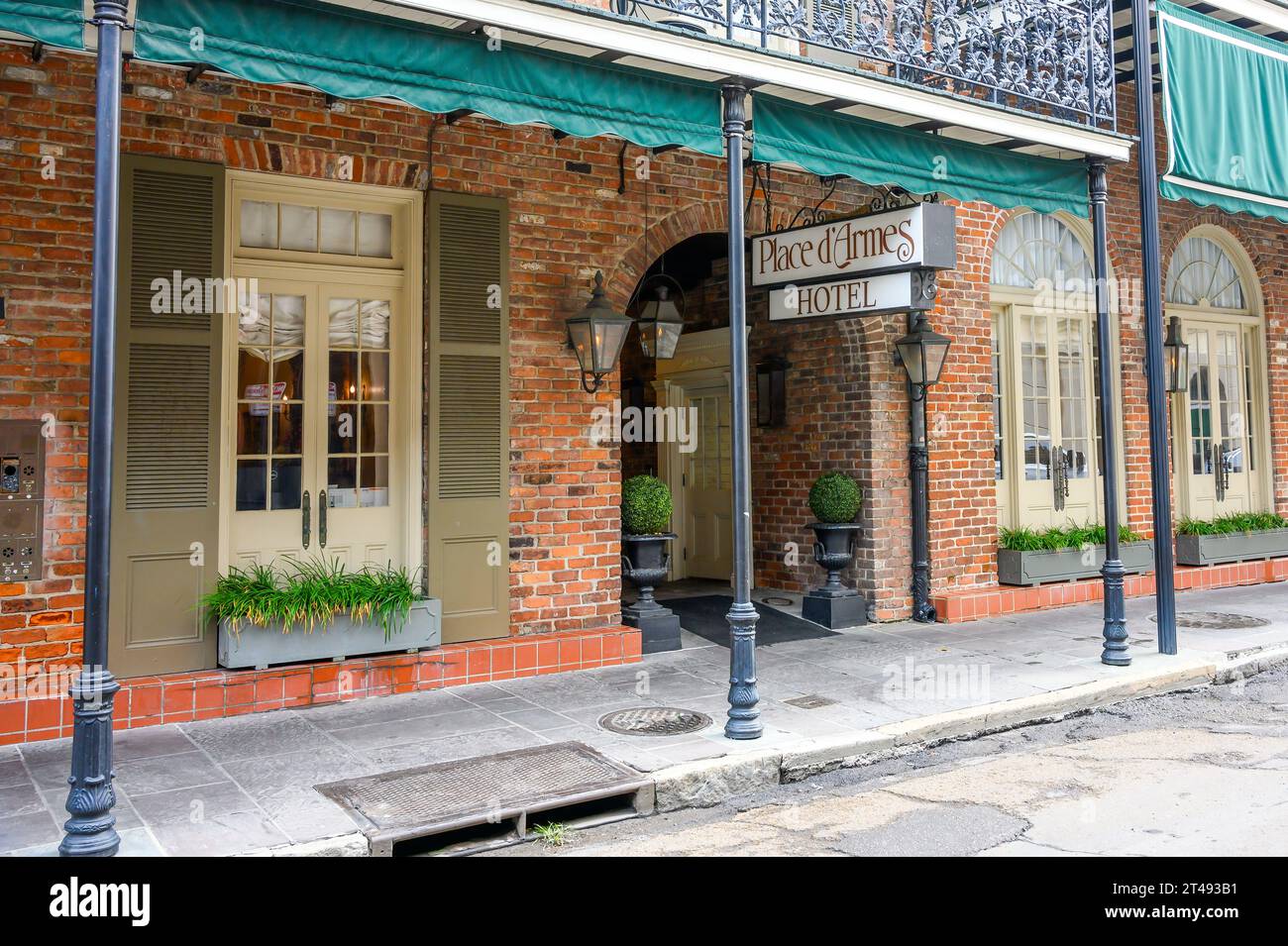 NEW ORLEANS, LA, USA - OCTOBER 22, 2023: Front of the historic Place d'Armes Hotel on St. Ann Street in the French Quarter Stock Photo