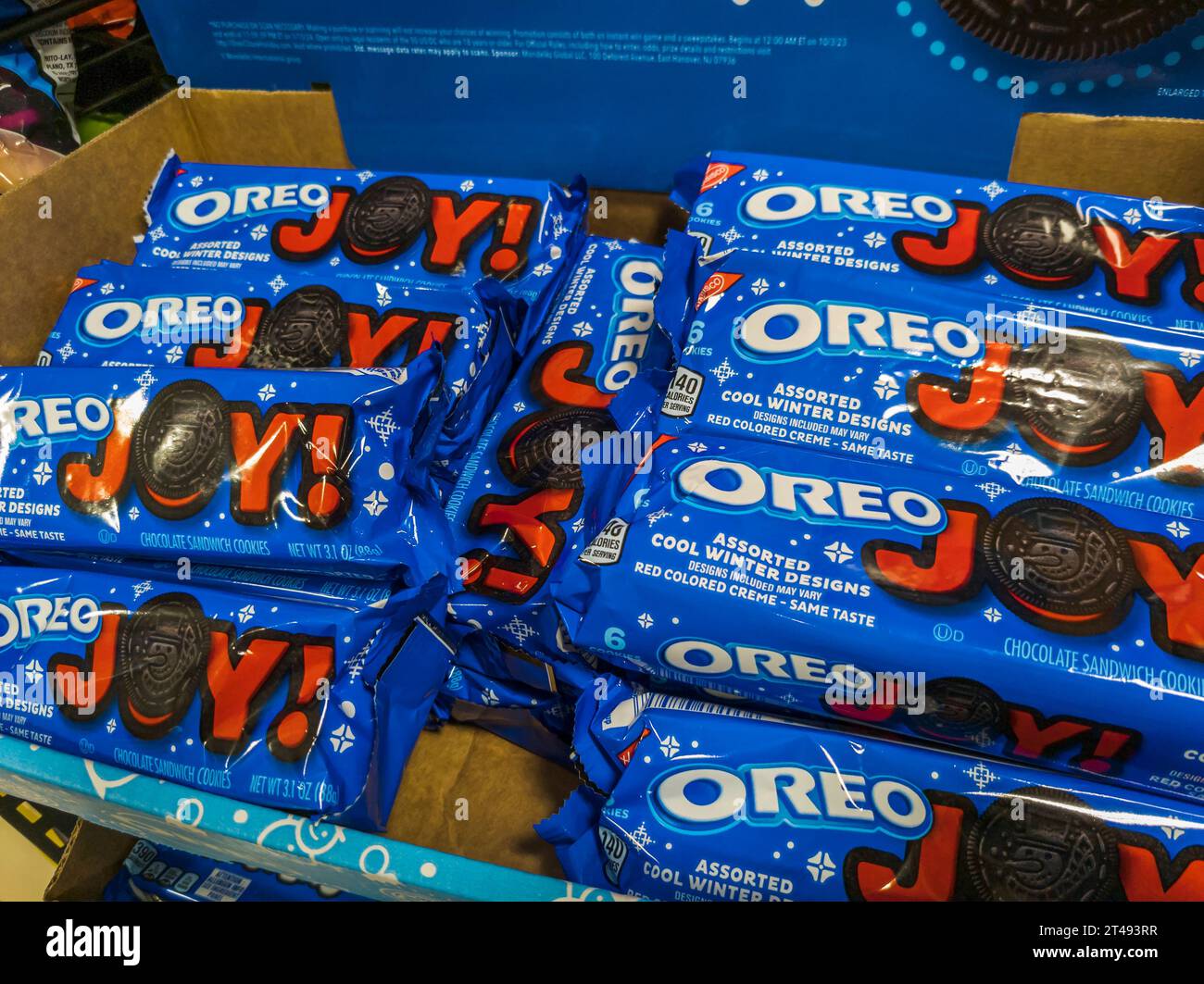 Christmas themed Oreo cookies in a convenience store in New York on