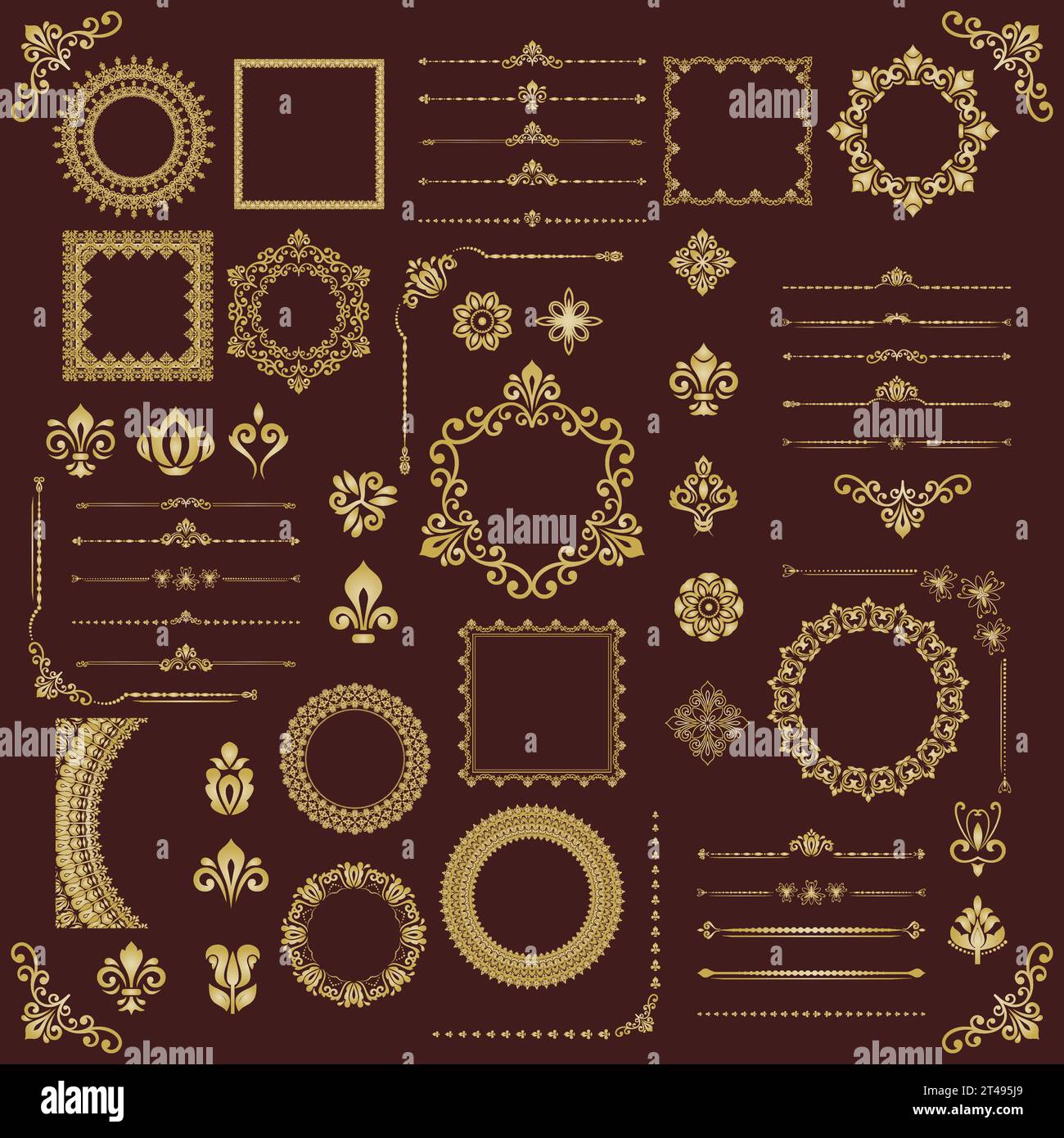 Vintage brown and golden set of vector horizontal, square and round ...